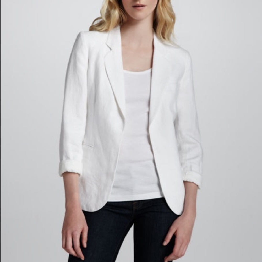 Joie Mehira Linen Blazer in Cream/White Size 0